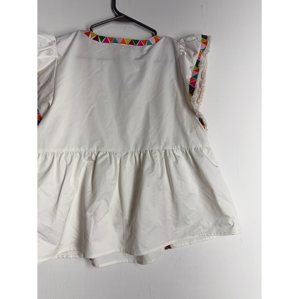 THML White Flutter Sleeve Peplum Top Embroidered V-Neck Boho Blouse Small - Picture 8 of 8